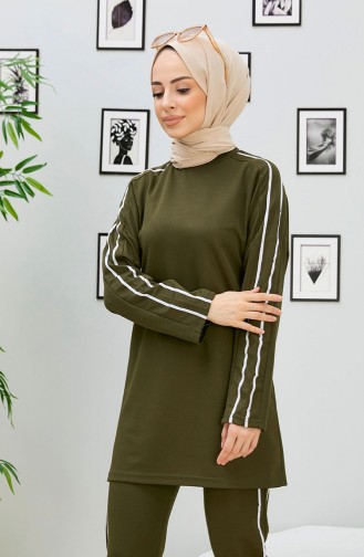 Gestreifte Tunika-Hose Zweiteilig 11336-02 Khaki 11336-02