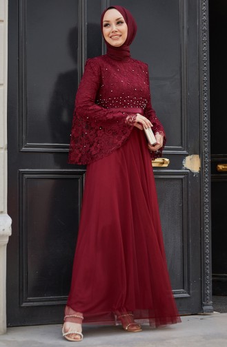 Robe de Soirée en Dentelle 11153-01 Bordeaux 11153-01