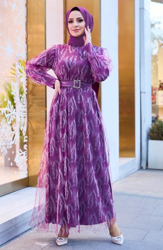 Fuchsia İslamitische Avondjurk 11216-01
