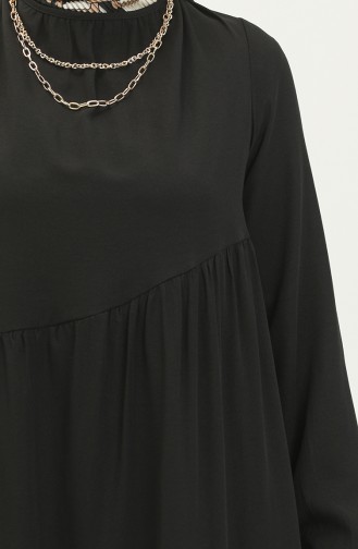 Gerafftes detailliertes Kleid 2035-01 Schwarz 2035-01
