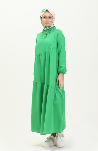 Büzgü Detaylı Elbise 2035-03 Yeşil