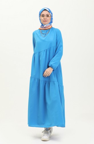 Shirred Detail Dress 2035-05 Blue 2035-05