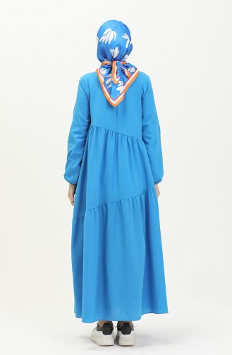 Gerafftes detailliertes Kleid 2035-05 Blau 2035-05