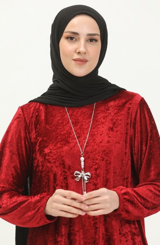 Asimetrik Model Kadife Tunik Bordo