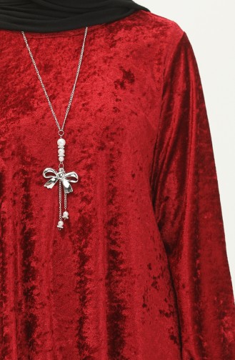 Asimetrik Model Kadife Tunik Bordo