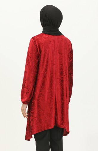 Asimetrik Model Kadife Tunik Bordo