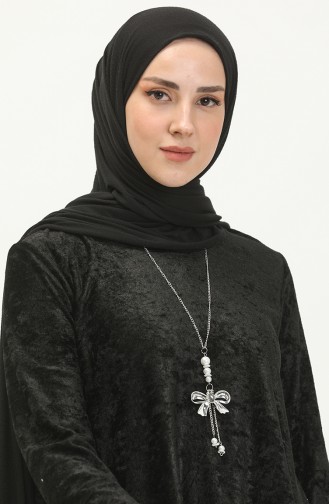 Asimetrik Model Kadife Tunik Siyah