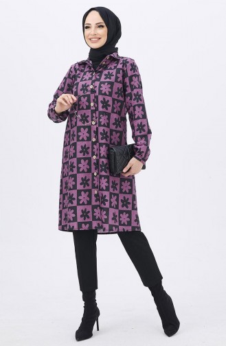 Desenli Düğmeli Tunik 11126-02 Gül Kurusu