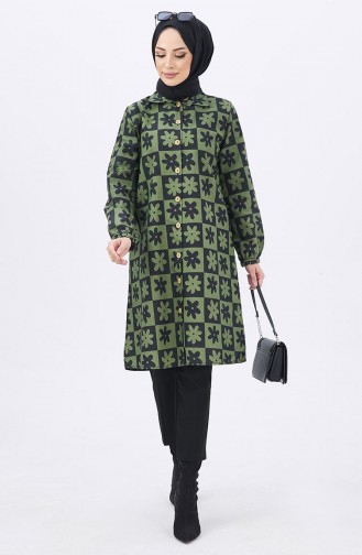 Buttoned Patterned Tunic 11126-03 Khaki 11126-03