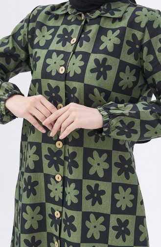 Buttoned Patterned Tunic 11126-03 Khaki 11126-03