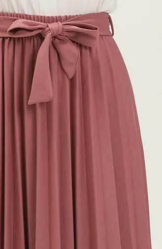 kuşak Detaylı Piliseli Tesettür Etek 3033-01 Gül Kurusu