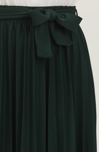 kuşak Detaylı Piliseli Tesettür Etek 3033-02 Zümrüt Yeşili