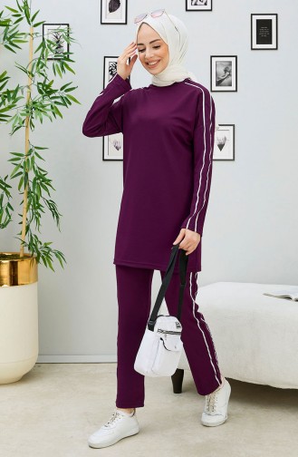 Gestreifte Tunika-Hose Zweier-Set 11336-05 Dunkellila 11336-05