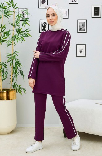 Gestreifte Tunika-Hose Zweier-Set 11336-05 Dunkellila 11336-05