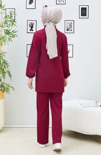 Stone Embroidered Two Piece Suit 11338-01 Claret Red 11338-01