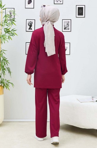 Taşlı Tunik Pantolon İkili Takım 11338-01 Bordo