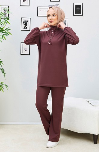 Stone Embroidered Two Piece Suit 11338-02 Brown 11338-02