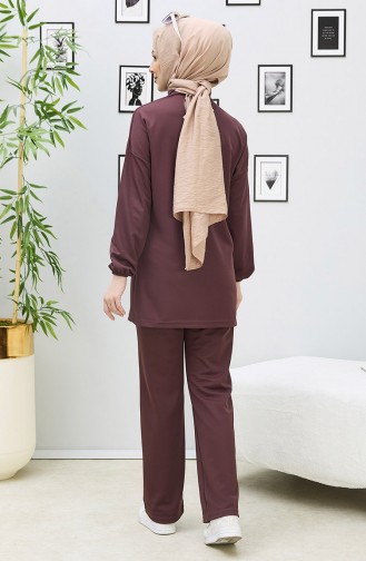 Stone Embroidered Two Piece Suit 11338-02 Brown 11338-02
