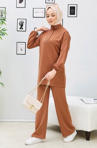 Stone Embroidered Two Piece Suit 11338-04 Tan 11338-04