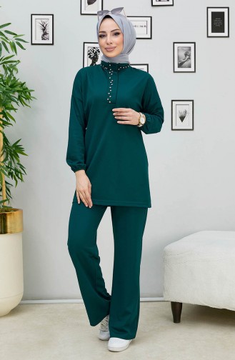 Stone Embroidered Two Piece Suit 11338-05 Emerald Green 11338-05