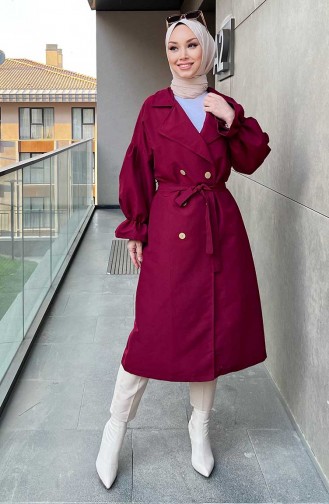 Trench-coat à Manches Ballon 8899-02 Bordeaux 8899-02