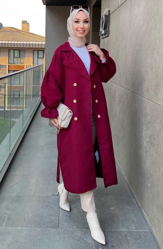 Trench-coat à Manches Ballon 8899-02 Bordeaux 8899-02