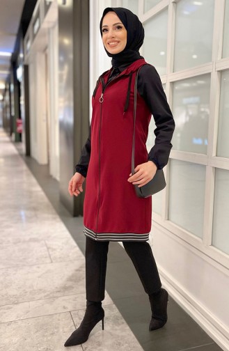 Kapüşonlu Yelek 11351-01 Bordo
