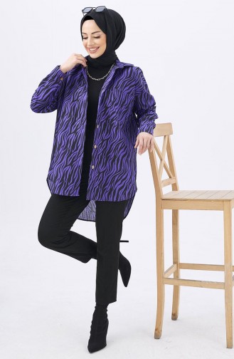 Asymmetrisch gemustertes Hemd 12010-02 Lila 12010-02