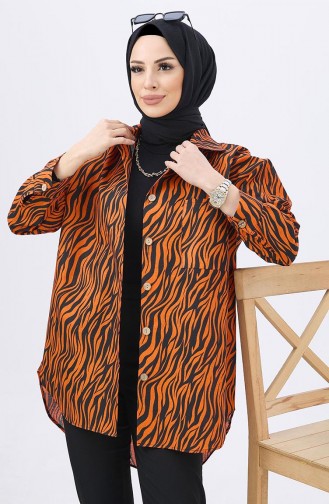 Patterned Asymmetric Shirt 12010-03 Orange 12010-03