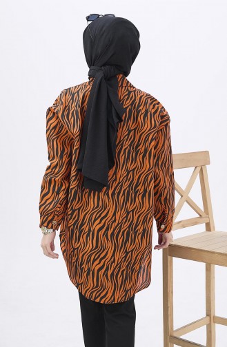 Patterned Asymmetric Shirt 12010-03 Orange 12010-03