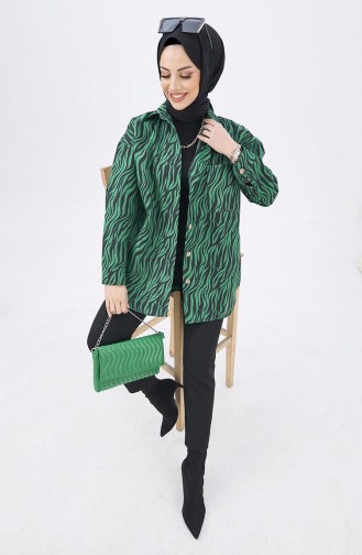 Patterned Asymmetric Shirt 12010-04 Green 12010-04