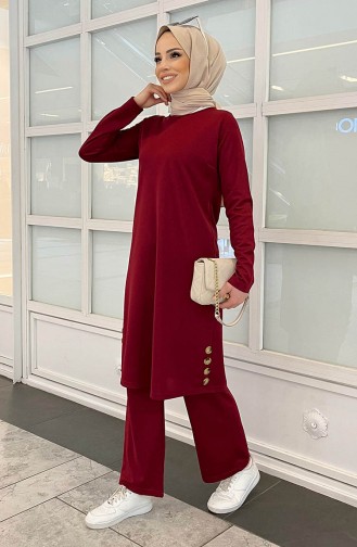 Long Tunic Pants Two Piece Suit 11357-01 Claret Red 11357-01