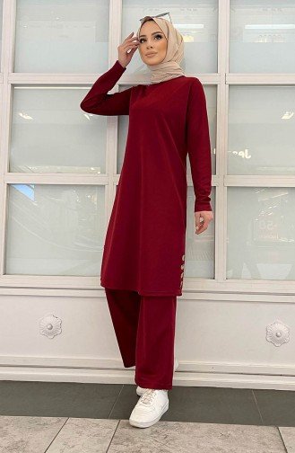 Long Tunic Pants Two Piece Suit 11357-01 Claret Red 11357-01