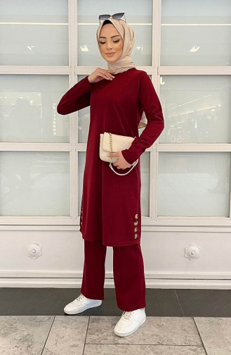 Long Tunic Pants Two Piece Suit 11357-01 Claret Red 11357-01