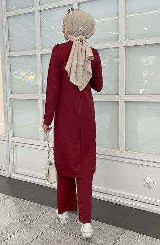 Long Tunic Pants Two Piece Suit 11357-01 Claret Red 11357-01