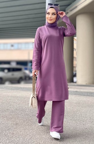 Uzun Tunik Pantolon İkili Takım 11357-02 Lila