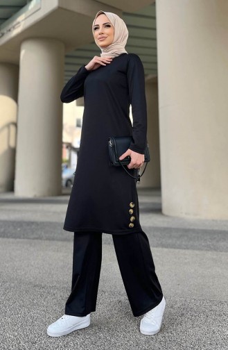Long Tunic Pants Two Piece Suit 11357-03 Black 11357-03