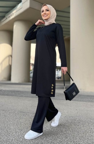 Long Tunic Pants Two Piece Suit 11357-03 Black 11357-03