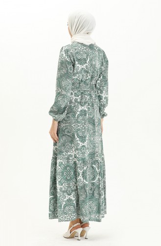 Robe en Viscose à Motifs 2433-02 Vert Noisette 2433-02