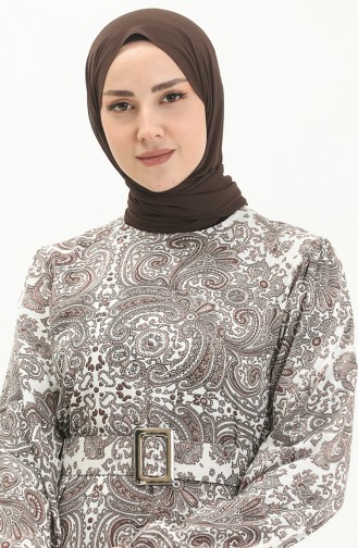 Belted Patterned Viscose Dress 2433-03 Mink 2433-03