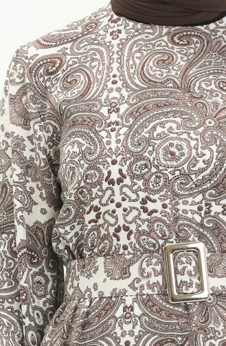 Belted Patterned Viscose Dress 2433-03 Mink 2433-03