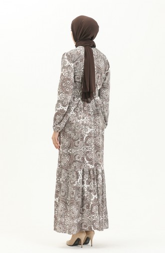 Belted Patterned Viscose Dress 2433-03 Mink 2433-03