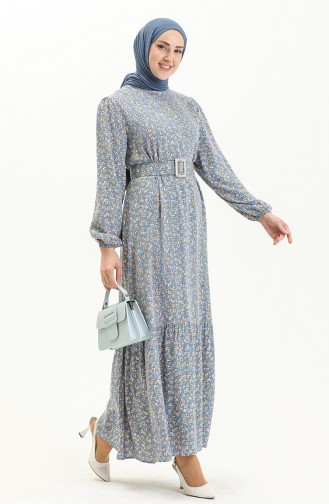Robe en Viscose à Motifs 2440-03 Bleu 2440-03