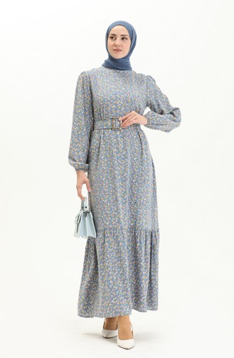 Robe en Viscose à Motifs 2440-03 Bleu 2440-03