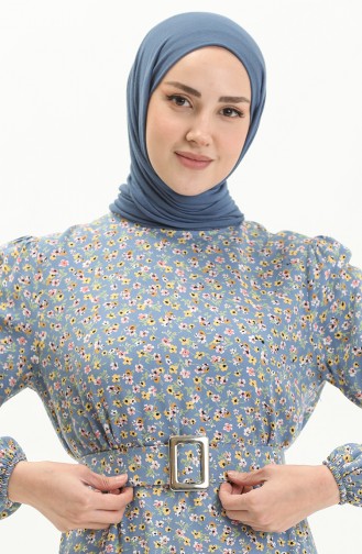 Robe en Viscose à Motifs 2440-03 Bleu 2440-03