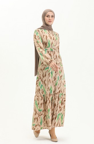 Gemustertes Kleid mit Gürtel aus Viskose 2441-03 Nerz 2441-03