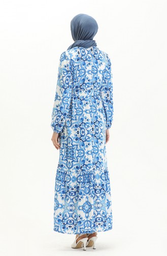 Belted Patterned Viscose Dress 2442-01 Saxe white 2442-01