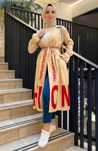 Letter Pattern Trench Coat 12003-01 Beige 12003-01
