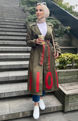Letter Pattern Trench Coat 12003-02 Khaki 12003-02
