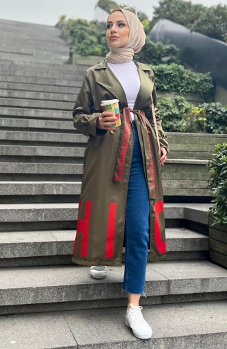 Letter Pattern Trench Coat 12003-02 Khaki 12003-02